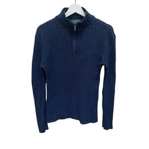 Lauren Ralph Lauren Women's Sweater Sz XS Navy Chunky Knit 1/4 Zip